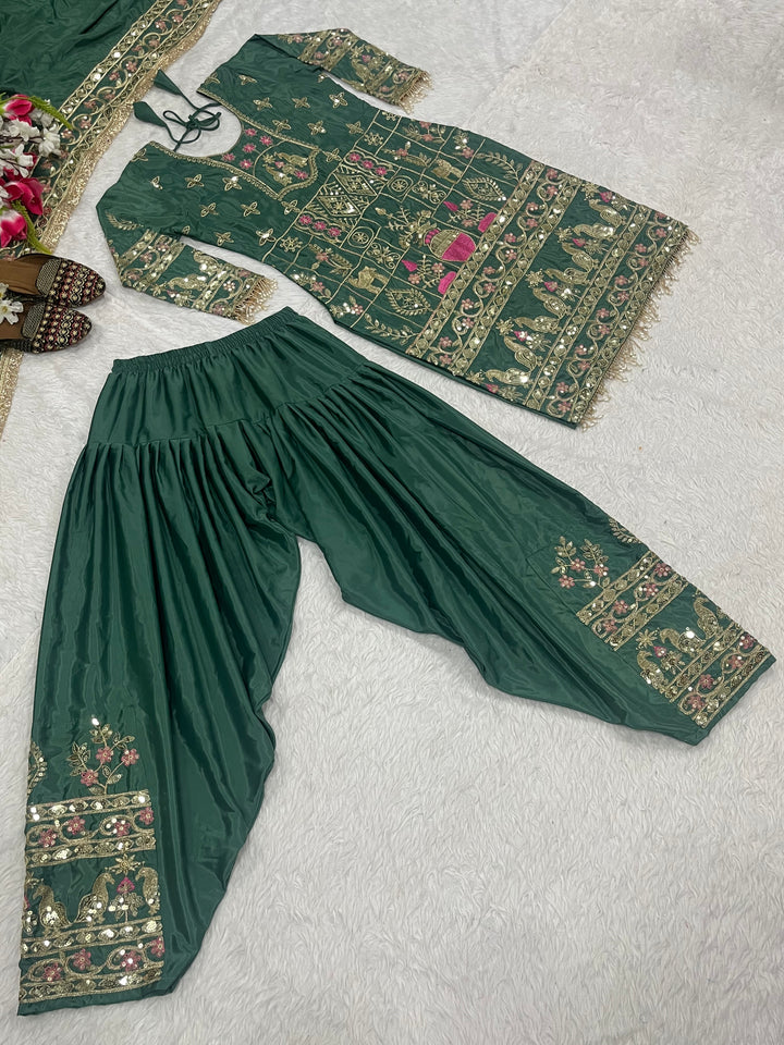 Natural Crepe Top, Dhoti Salwar & Dupatta Set - Tiamgee