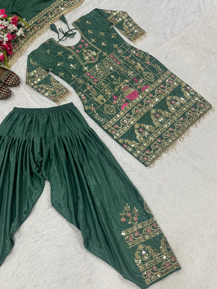 Natural Crepe Top, Dhoti Salwar & Dupatta Set - Tiamgee