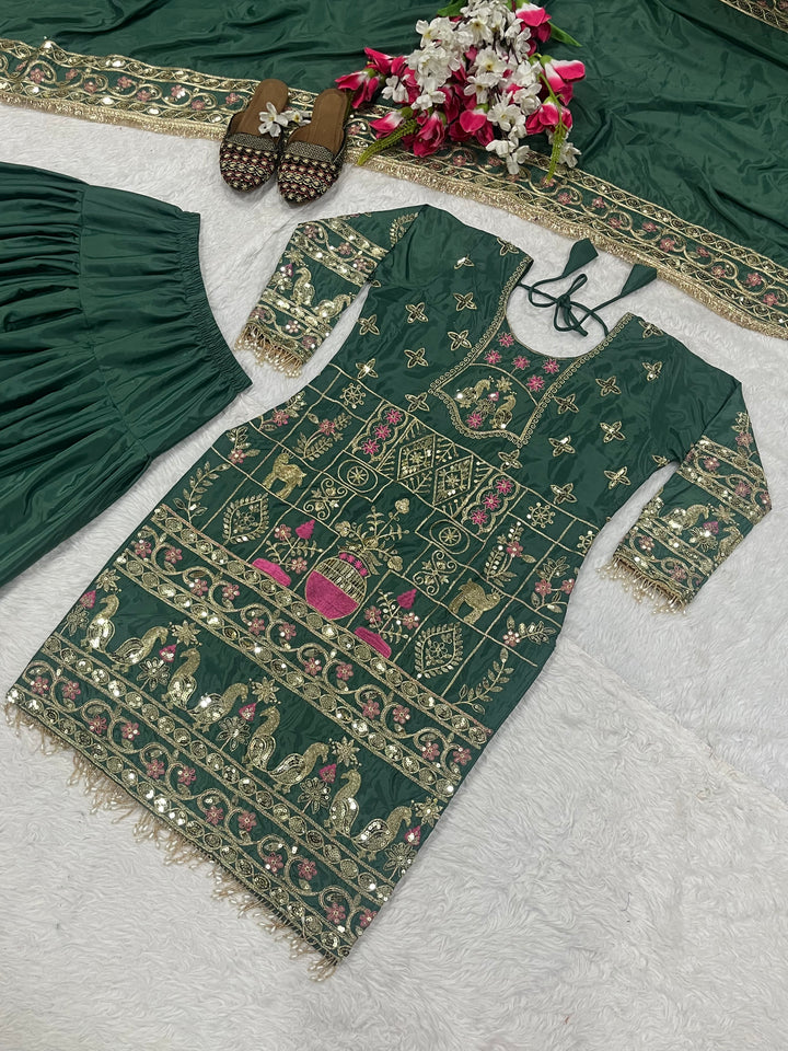 Natural Crepe Top, Dhoti Salwar & Dupatta Set - Tiamgee