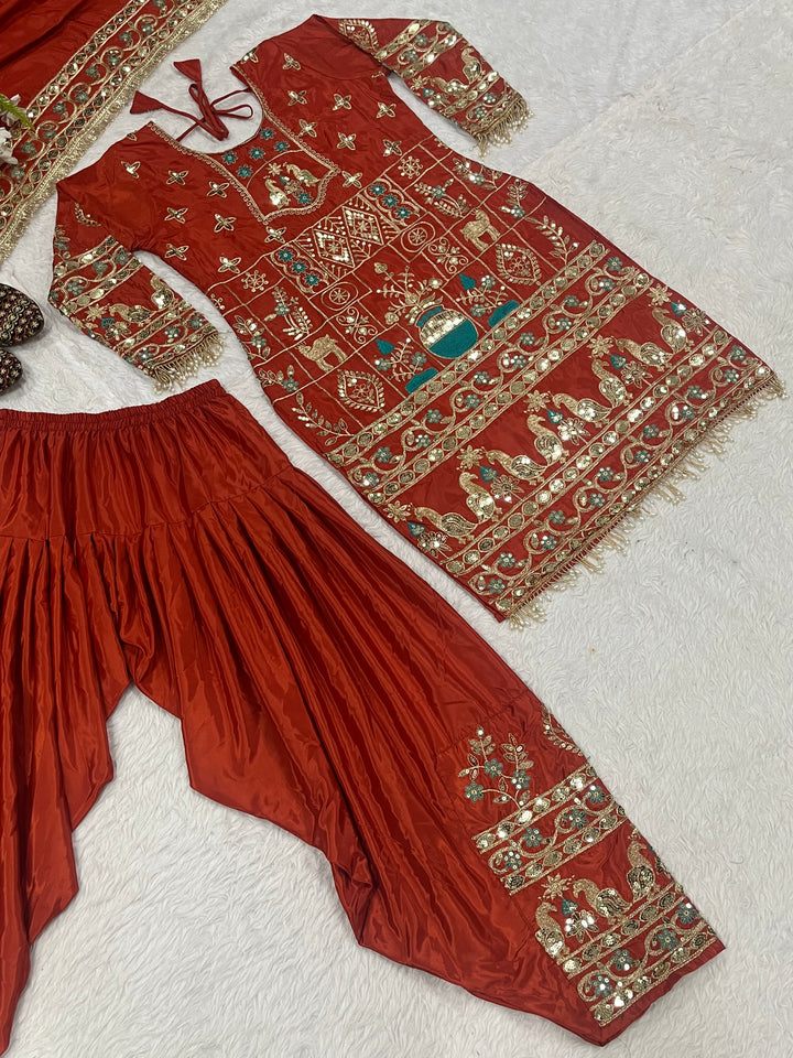Natural Crepe Top, Dhoti Salwar & Dupatta Set - Tiamgee