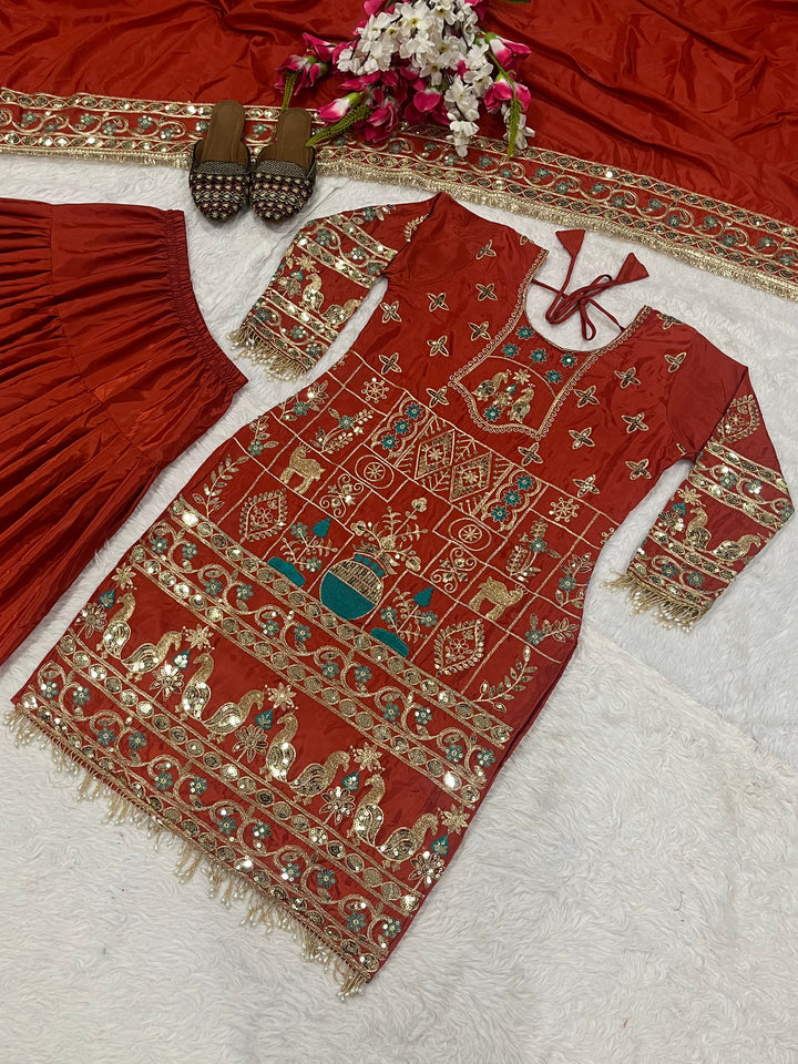 Natural Crepe Top, Dhoti Salwar & Dupatta Set - Tiamgee