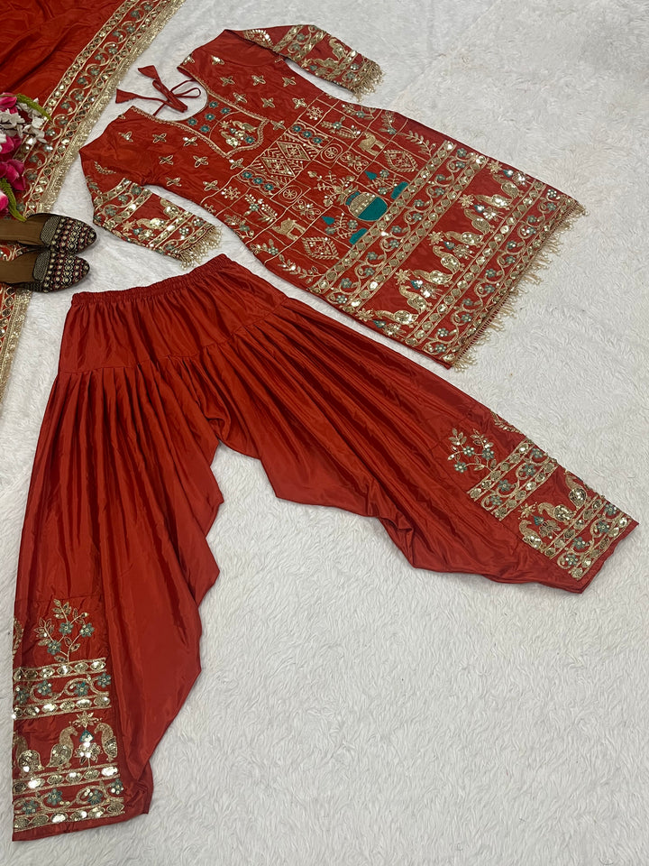 Natural Crepe Top, Dhoti Salwar & Dupatta Set - Tiamgee