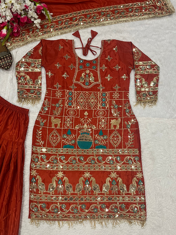 Natural Crepe Top, Dhoti Salwar & Dupatta Set - Tiamgee