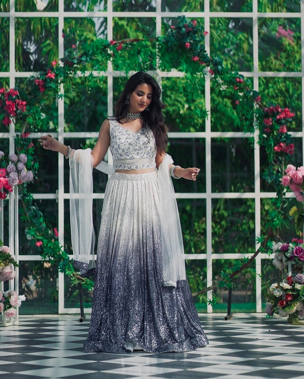 Shaded Georgette Silk Lehenga with Sequins & Dori Work