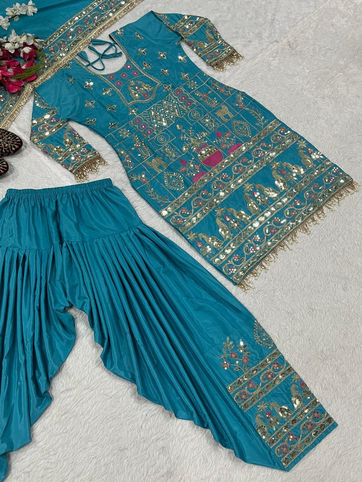 Natural Crepe Top, Dhoti Salwar & Dupatta Set - Tiamgee