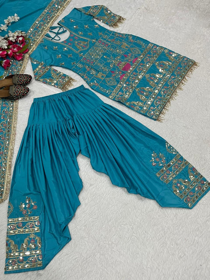 Natural Crepe Top, Dhoti Salwar & Dupatta Set - Tiamgee