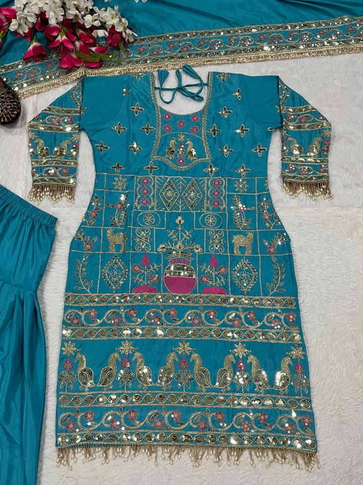 Natural Crepe Top, Dhoti Salwar & Dupatta Set - Tiamgee