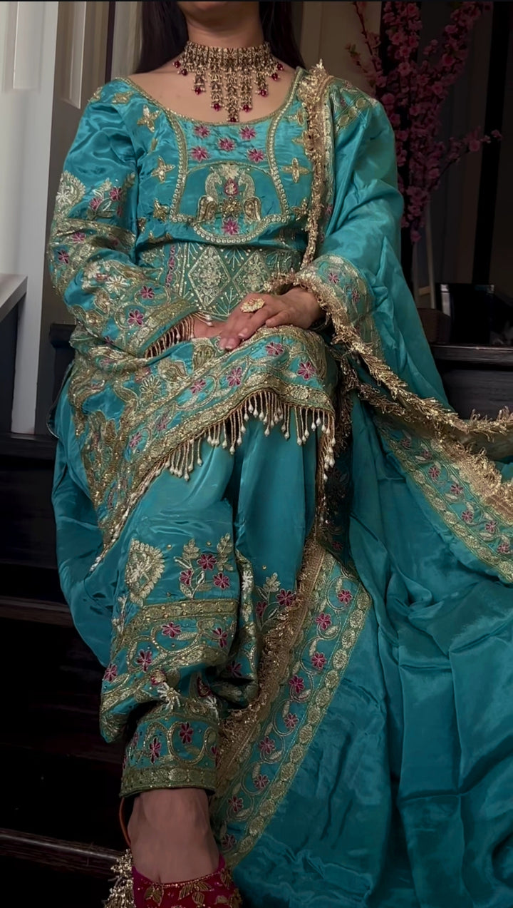 Natural Crepe Top, Dhoti Salwar & Dupatta Set - Tiamgee