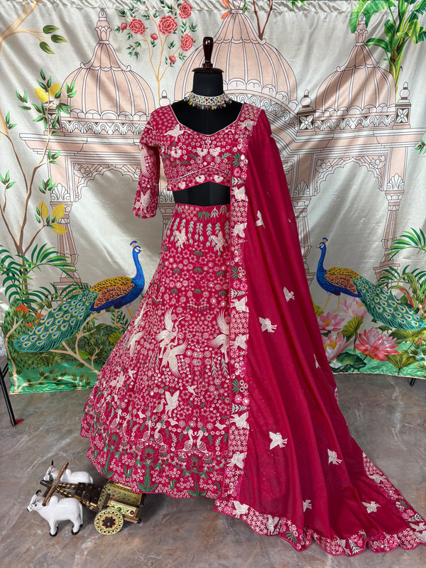 Dark Pink Star Georgette Embroidered Sequins Lehenga Set