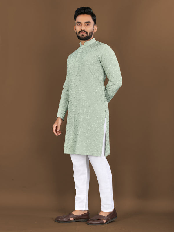 Rayon Men's Kurta Pyjama with Heavy Embroidery and Sequins Work