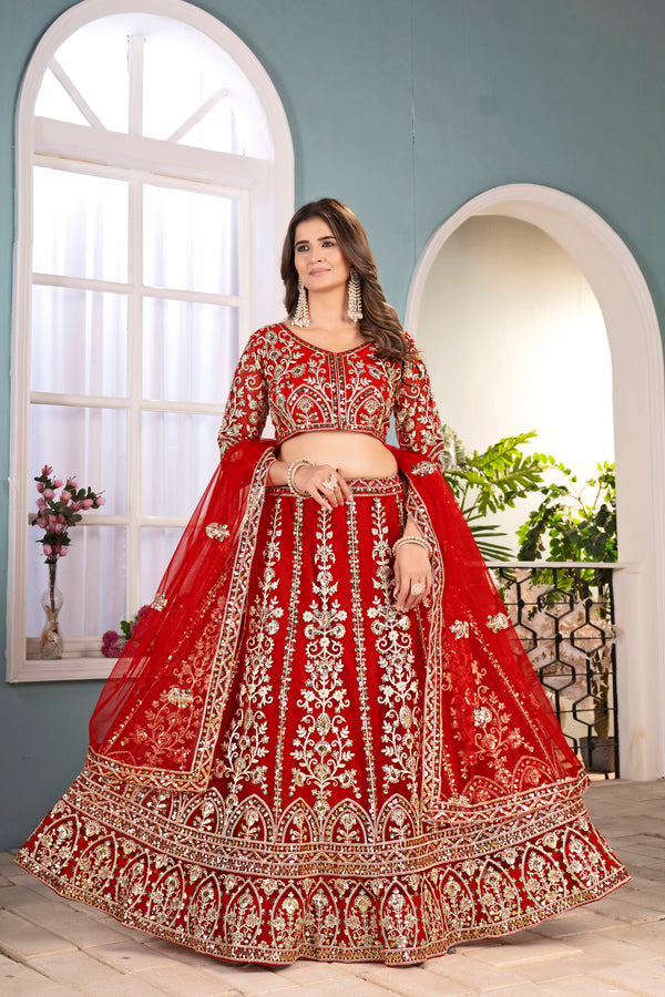 Net Embroidered Sequins & Cording Lehenga Choli Set