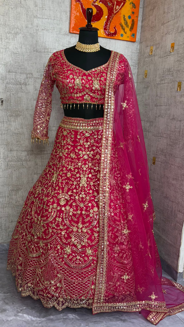 Soft Net Embroidered Sequins Lehenga Set