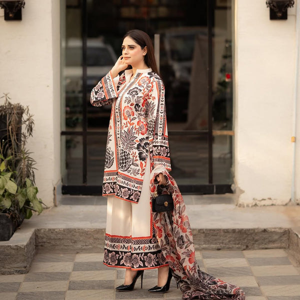 Beige Pure American Crepe Top with Palazzo & Dupatta