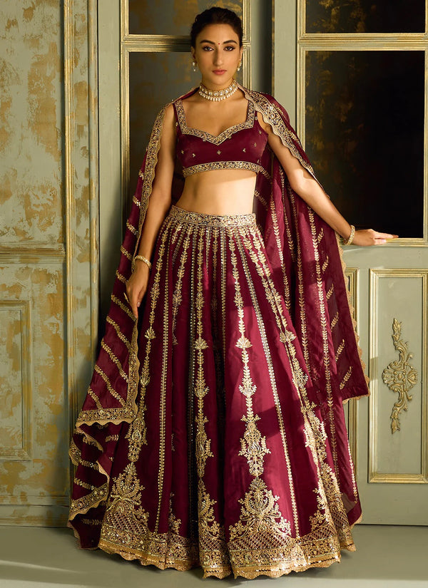 Red Kasturi Silk Embroidered Lehenga Choli with Dupatta