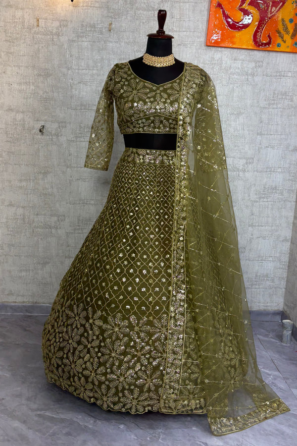 Butterfly Net Lehenga with Sequins Embroidery