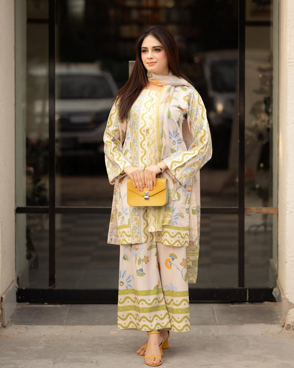 Off White Pure Natural Crepe Top & Palazzo Co-ords Set