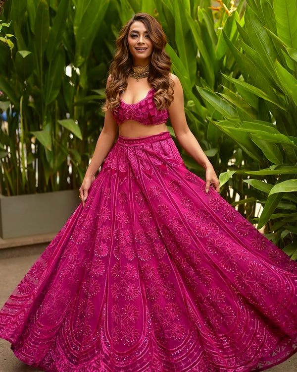 Pink Kasturi Silk Lehenga with Velvet Blouse and Dupatta