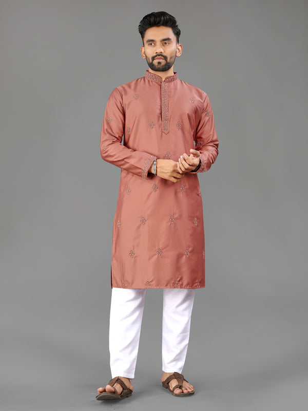 Soft Cotton Men's Kurta Pyjama with Val-Moti Butta Work