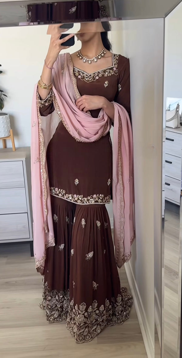 Heavy Natural Crepe Sharara Set with Dupatta