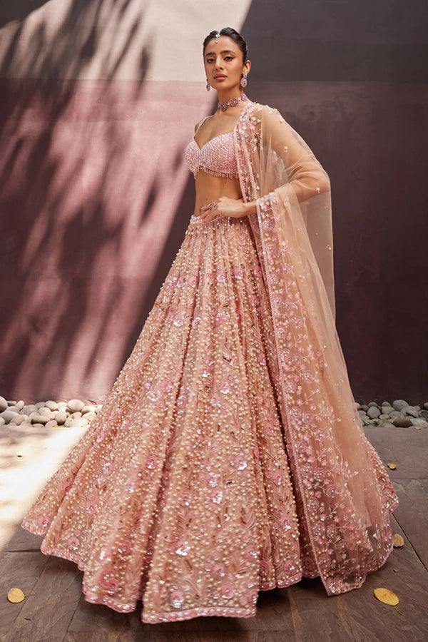 Beige Georgette Embroidered Lehenga Choli with Net Dupatta