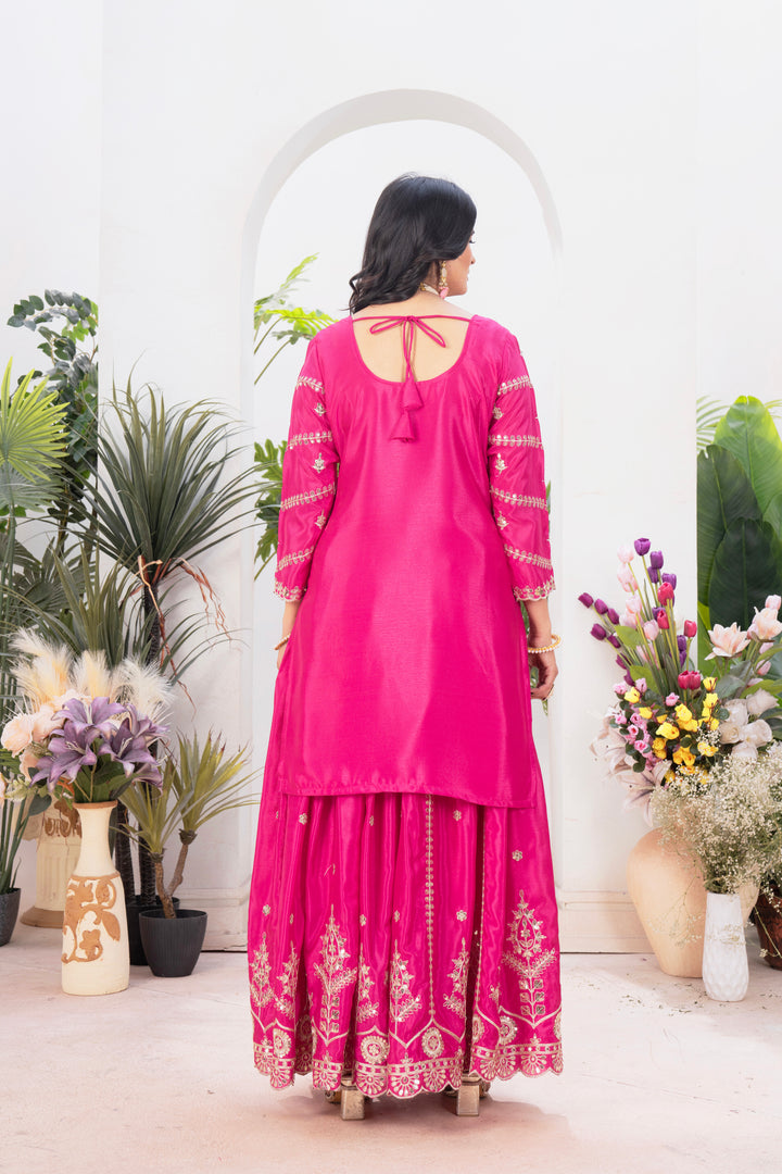 Pure Heavy Chinnon Silk Top with Sharara and Dupatta - Tiamgee