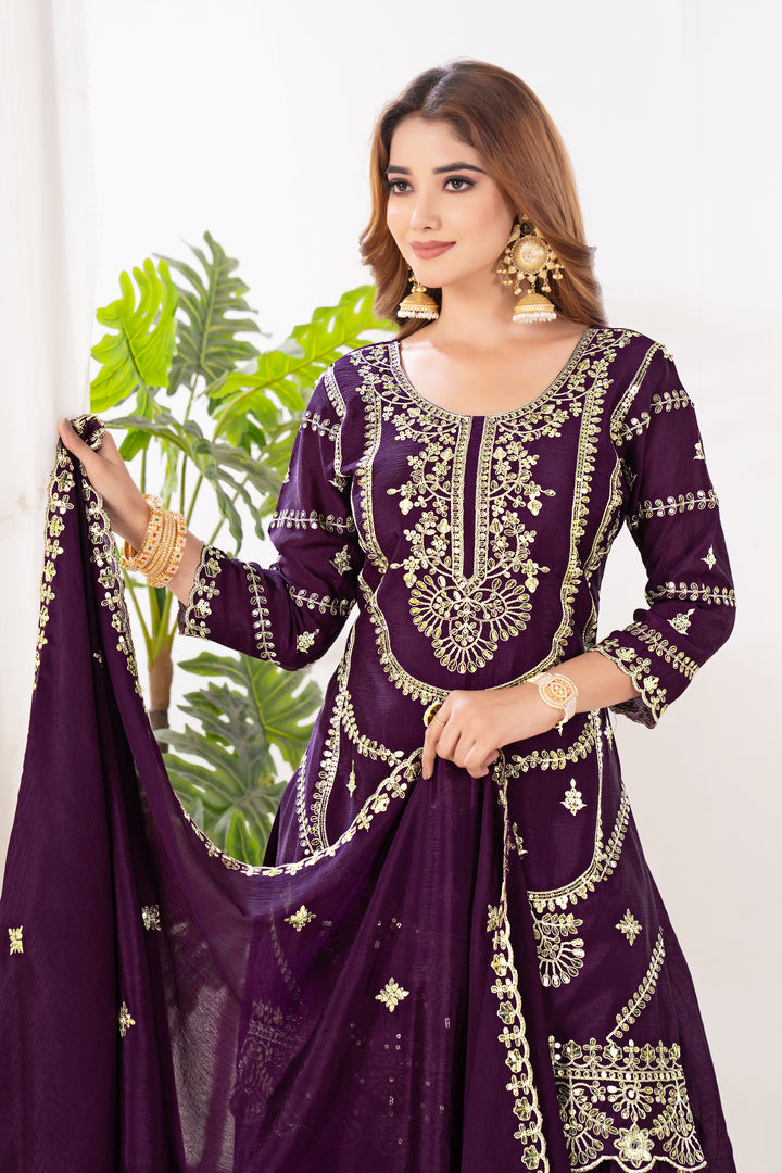 Pure Heavy Chinnon Silk Top with Sharara and Dupatta - Tiamgee