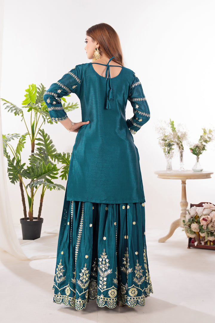 Pure Heavy Chinnon Silk Top with Sharara and Dupatta - Tiamgee