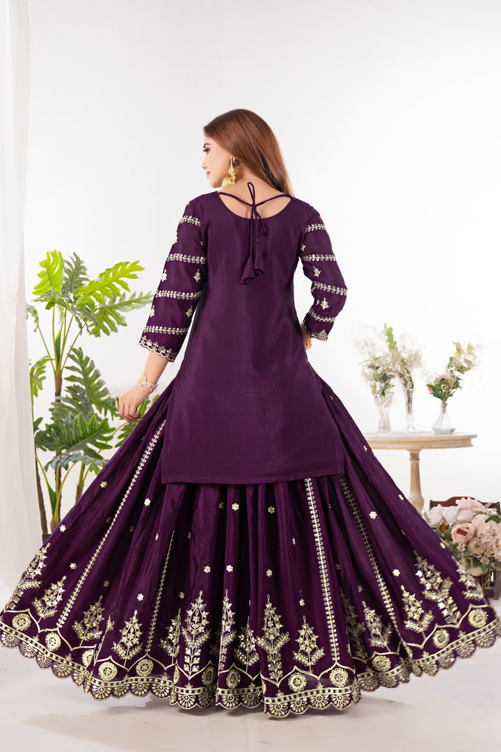 Pure Heavy Chinnon Silk Top with Sharara and Dupatta - Tiamgee