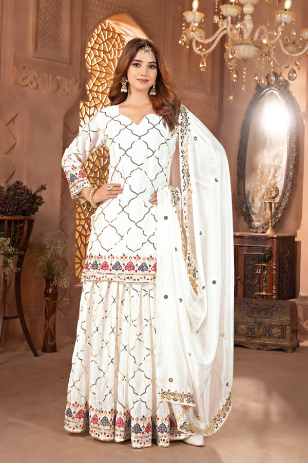 Heavy Chinon Silk Sharara Set with 5mm Sequin Embroidery & Matching Dupatta