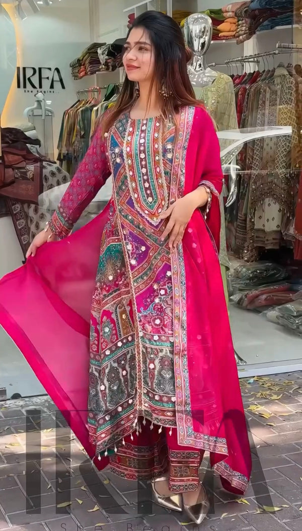 Heavy Faux Georgette Digital Print Hand Work Fancy Salwar Suit
