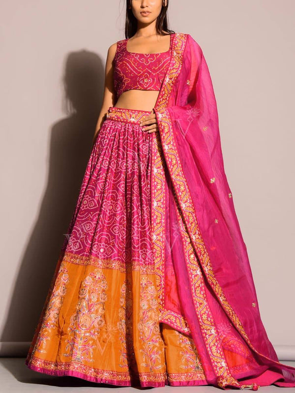 Pink Satin Silk & Tapeta Silk Lehenga with Organza Dupatta