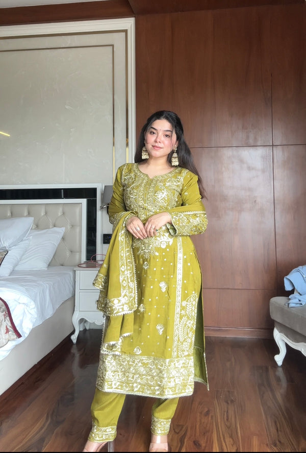 Chinon Kurti Set with Sequin Embroidery