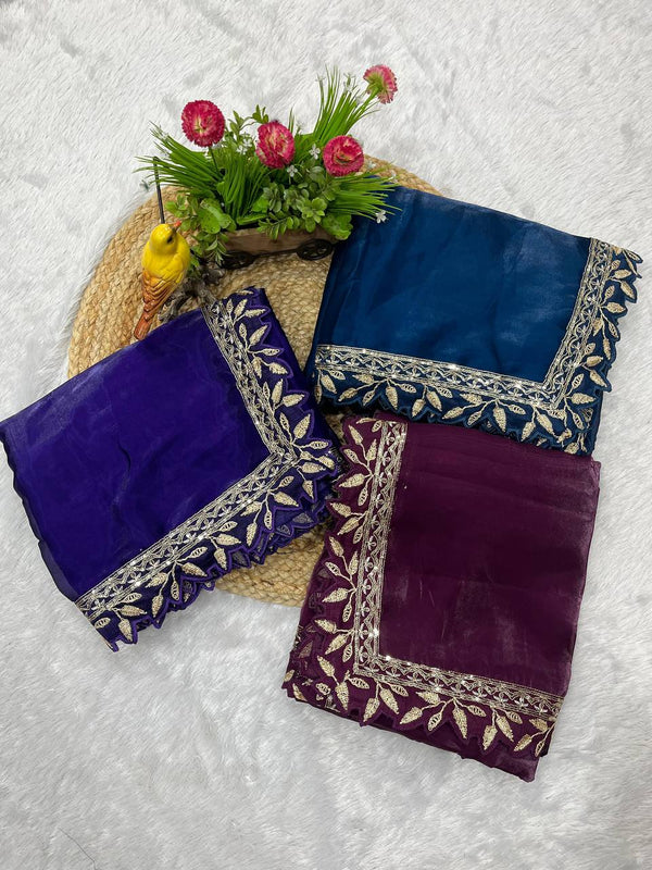 Soft Jimmy Choo Saree with Sequin & Jari Dori Embroidery