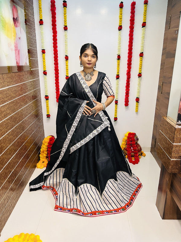 Black Cotton Silk Lehenga with Gotta Patti & Gamthi Work