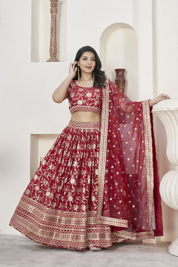 Dola Jacquard Lehenga Choli – Zari & Sequins Embroidered Work