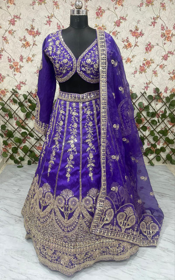 Purple Heavy Slub Silk Bridal Lehenga Set