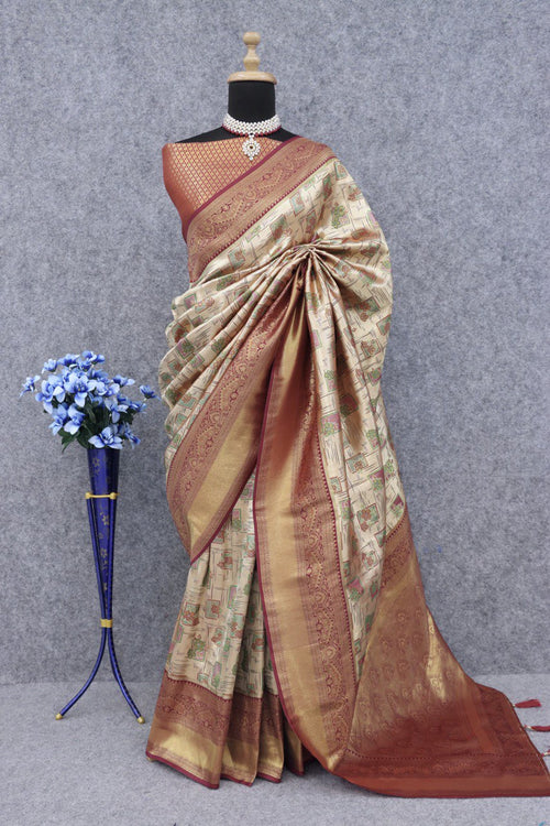 Pure Dharmavaram in Banarasi silk Saree