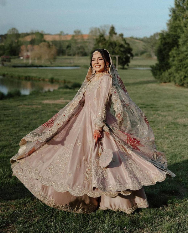 Peach Chinon Embroidered Anarkali Kurti with Plazzo & Printed Dupatta