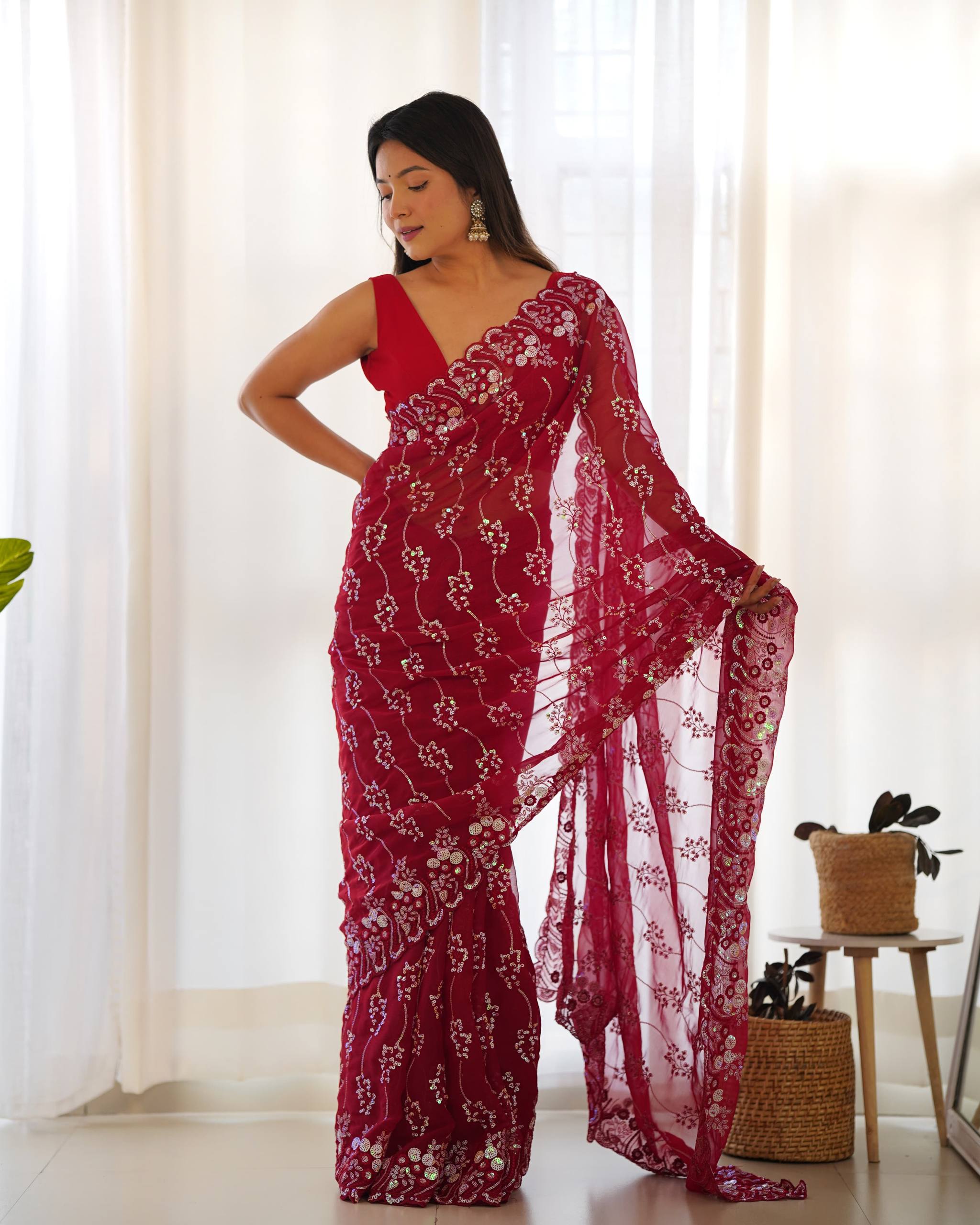 Simmar Blooming Saree with Designer Sequin Embroidery – Tiamgee