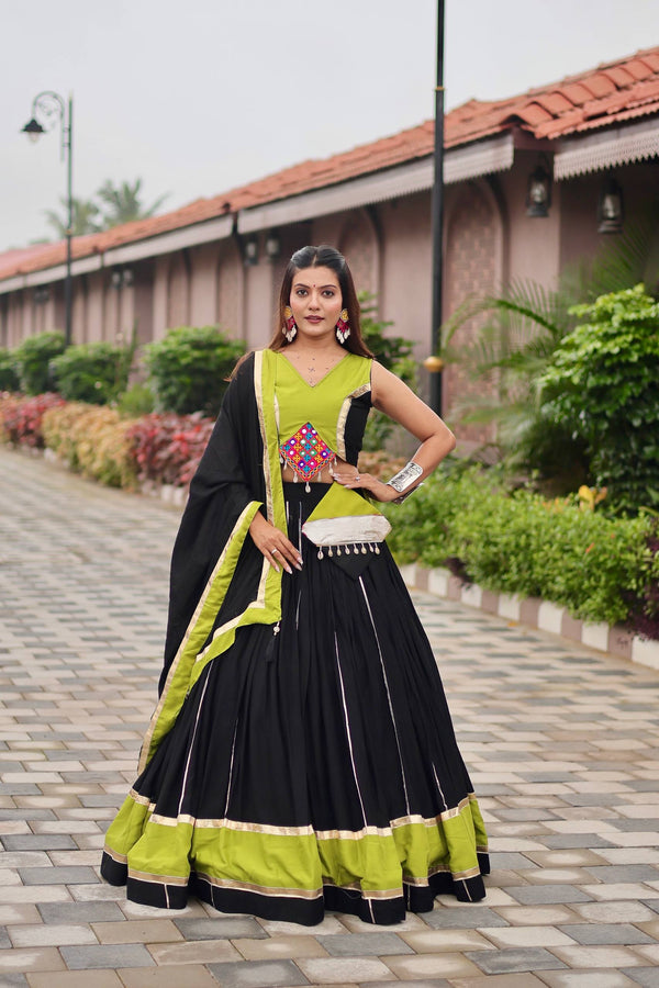 Black Navratri Special Lehenga Choli Set with Hand Purse