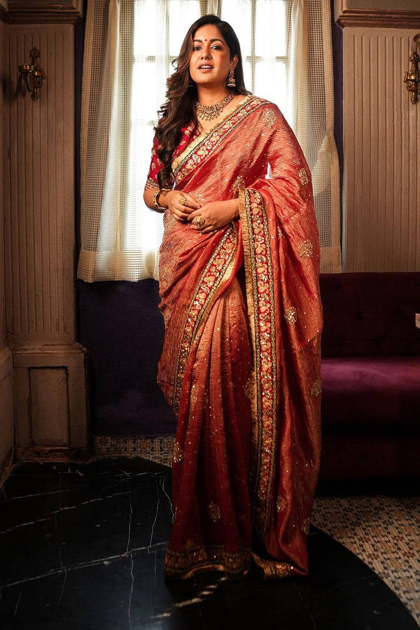 Banarasi Crush Saree with Heavy Embroidered Sequins & Jari Work