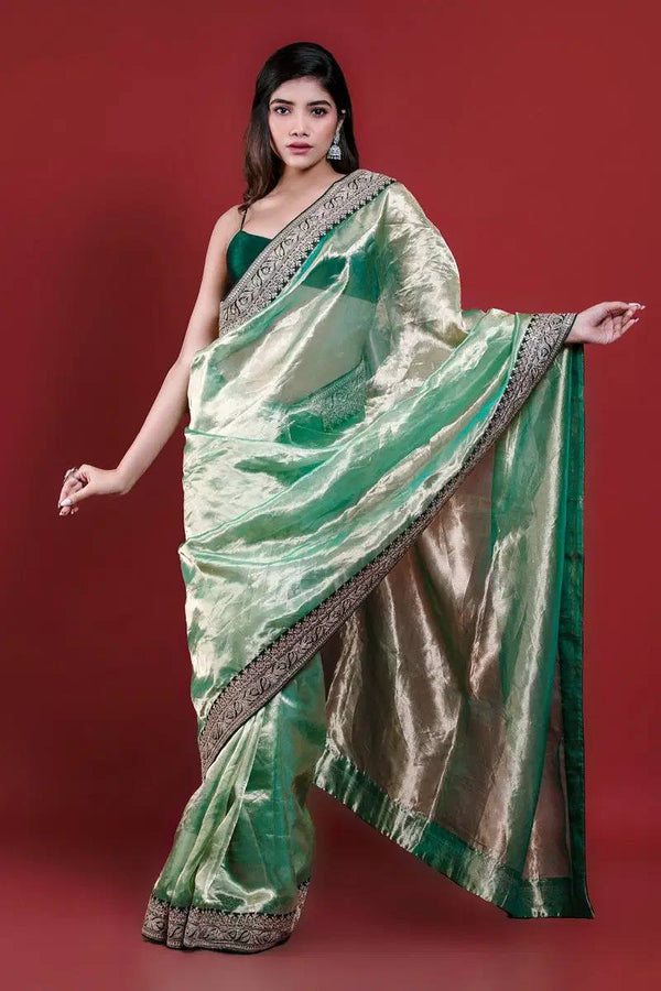 Green Royal Tissue Silk Saree Set