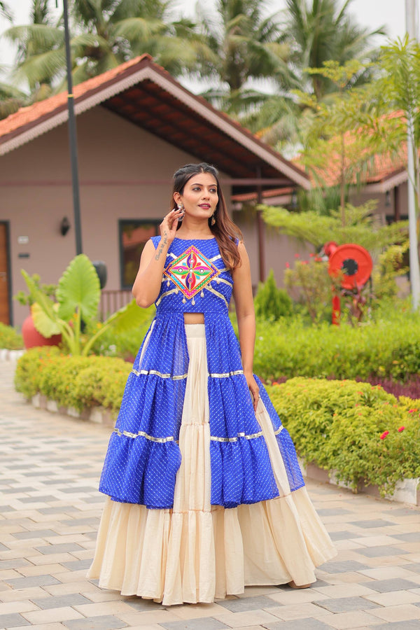 Off White Navratri Special Gamthi Work Lehenga with Shrug