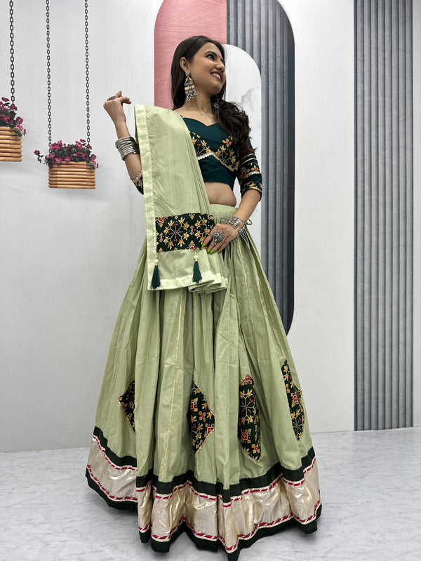 Green & Violet Navratri Special Pure Cotton Lehenga Choli