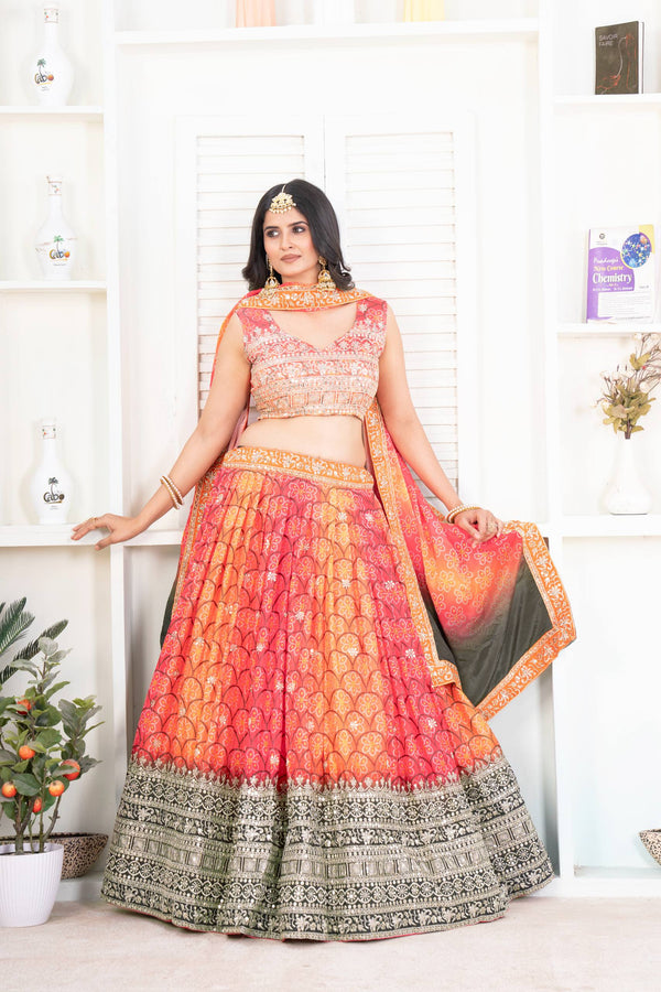 Chinon Silk Digital Print Lehenga Set