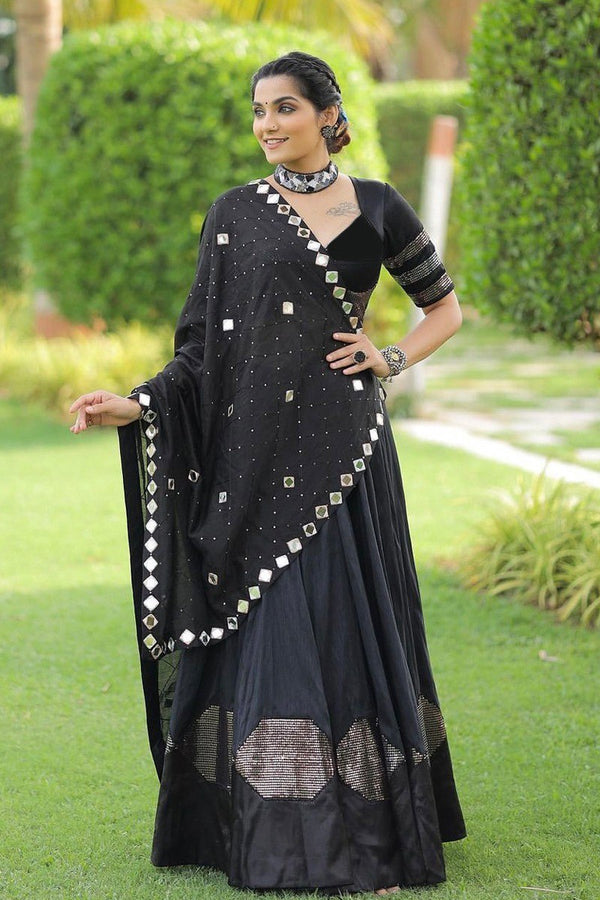 Black Pure Cotton Silk Navratri Special Chaniya Choli