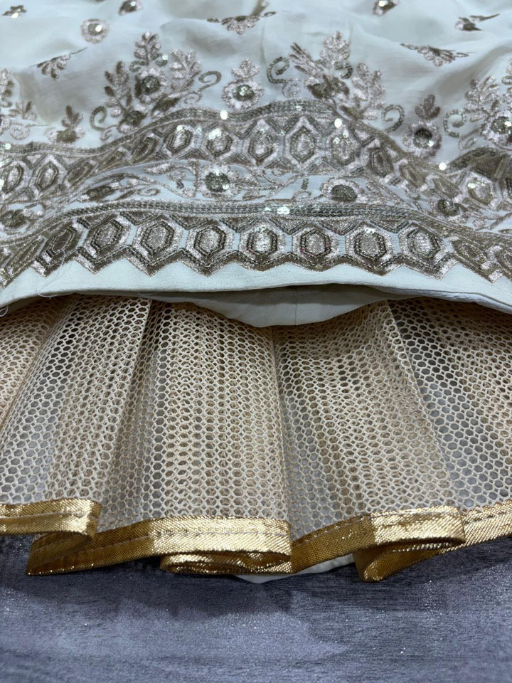 Beige Silkyani Slub Cream Lehenga Choli - Tiamgee