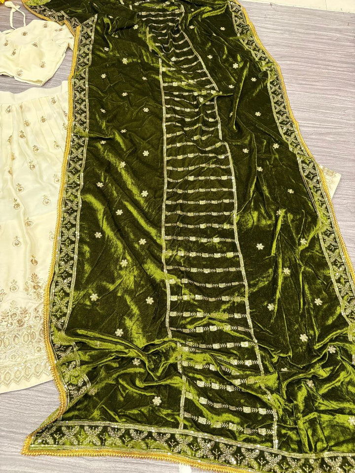 Beige Silkyani Slub Cream Lehenga Choli - Tiamgee