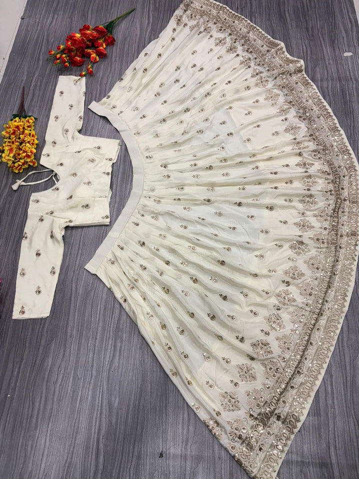 Beige Silkyani Slub Cream Lehenga Choli - Tiamgee