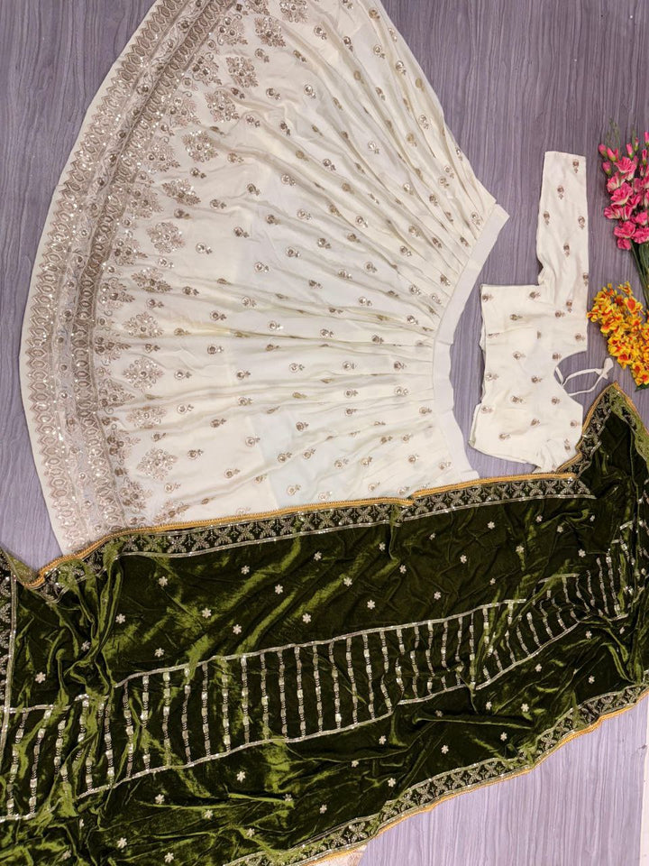 Beige Silkyani Slub Cream Lehenga Choli - Tiamgee
